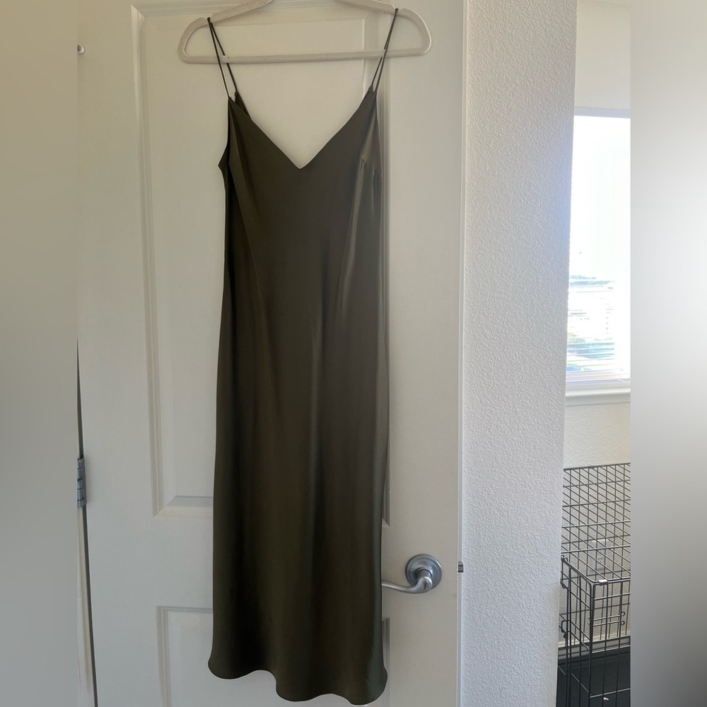Dannijo Satin Olive Green Slip Dress. Worn twice. Size S